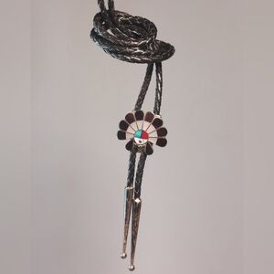 Signed Native American Sterling Silver Bolo Tie FDS Frederick & Dennis Suitza